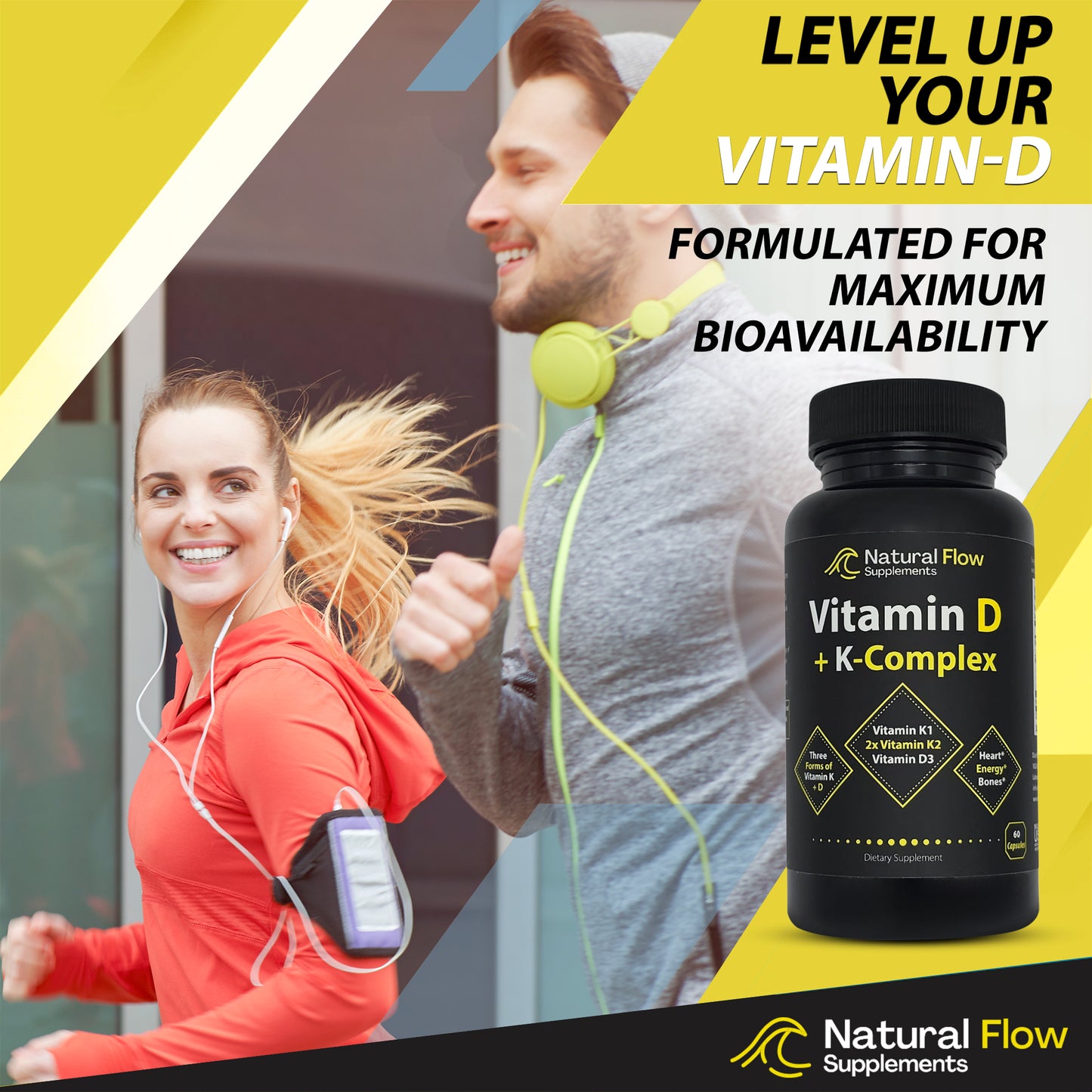 Vitamin D+K Complex with D3, K2, and K1  - 60 Capsules