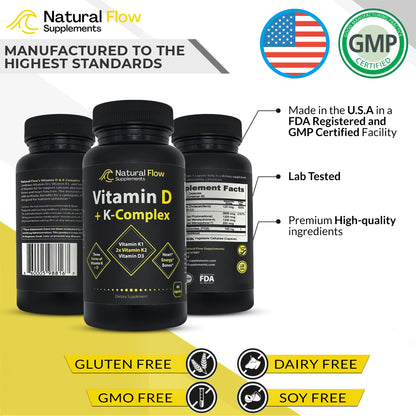 Vitamin D+K Complex with D3, K2, and K1  - 60 Capsules
